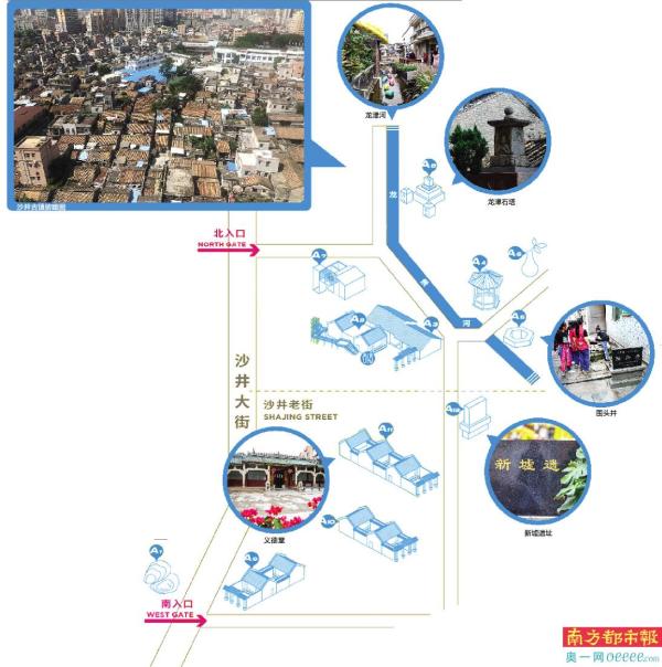在沙井大街金蚝小镇,连片旧屋和历史文化遗迹多年并存,狭窄的街巷